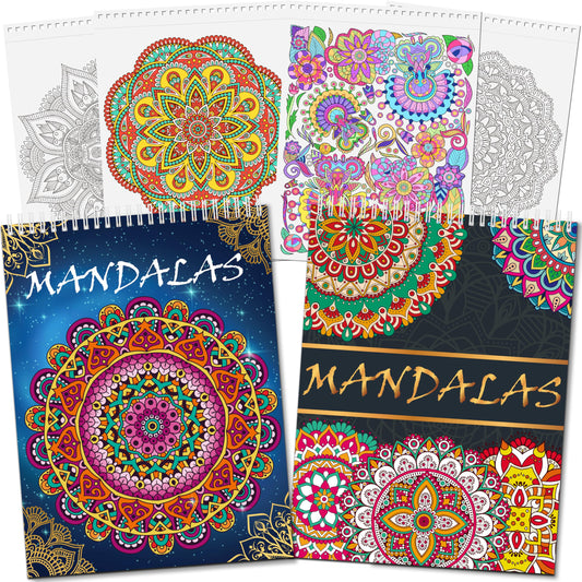 Elfew 2 Pack Mandalas Coloring Books for Adult, 80 Original Mandala Patterns and Designs, Coloring Book for Adults Relaxation, Adult Coloring Book Spiral Bound, Relaxation Books for Women