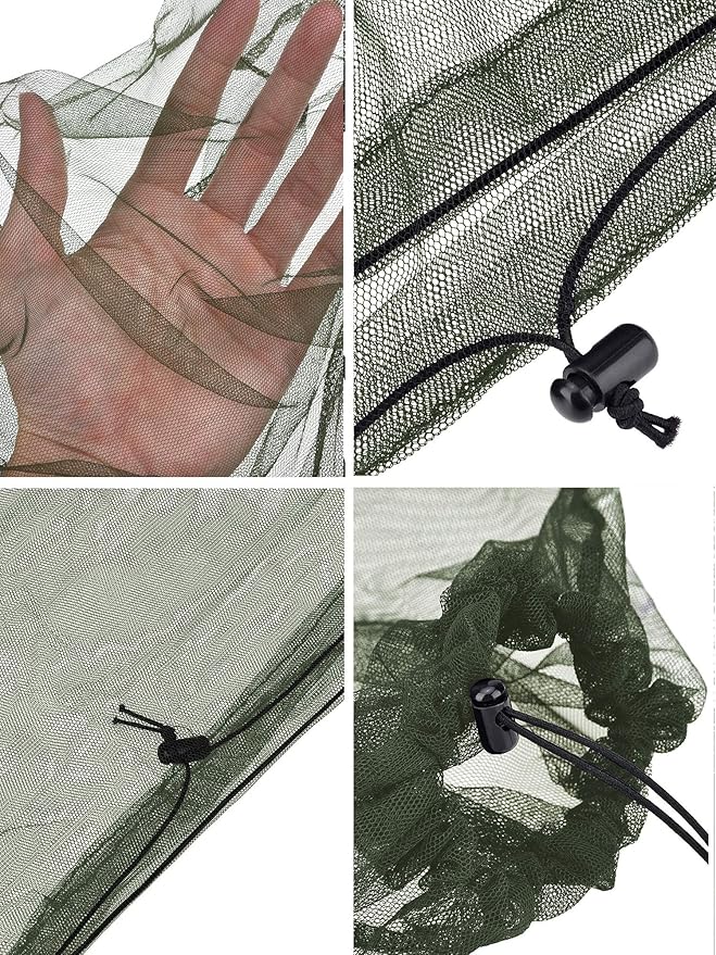 HESTYA 4 Pack Mosquito Net Face Mesh Protecting Net for Outdoor Hiking Camping Climbing Mosquito Fly Insects Preventing(Army Green)